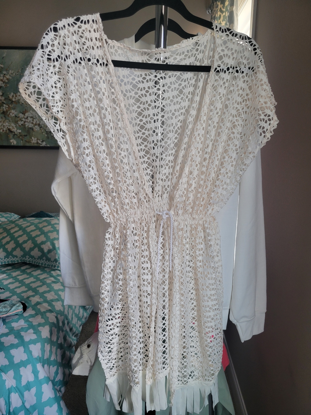 Women's Cream Crochet Swim Cover-Up Tunic